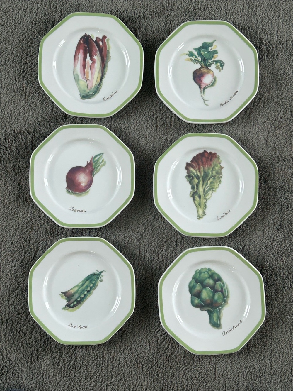 Williams-Sonoma Ceramic Set Of 6 Octagon Vegetable Garden Appetizer Plates 6.5”